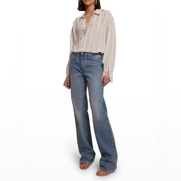 A.L.C. Carissa Long Sleeve Top in Lavender/Ivory Stripes Size 0 - Picture 2 of 13